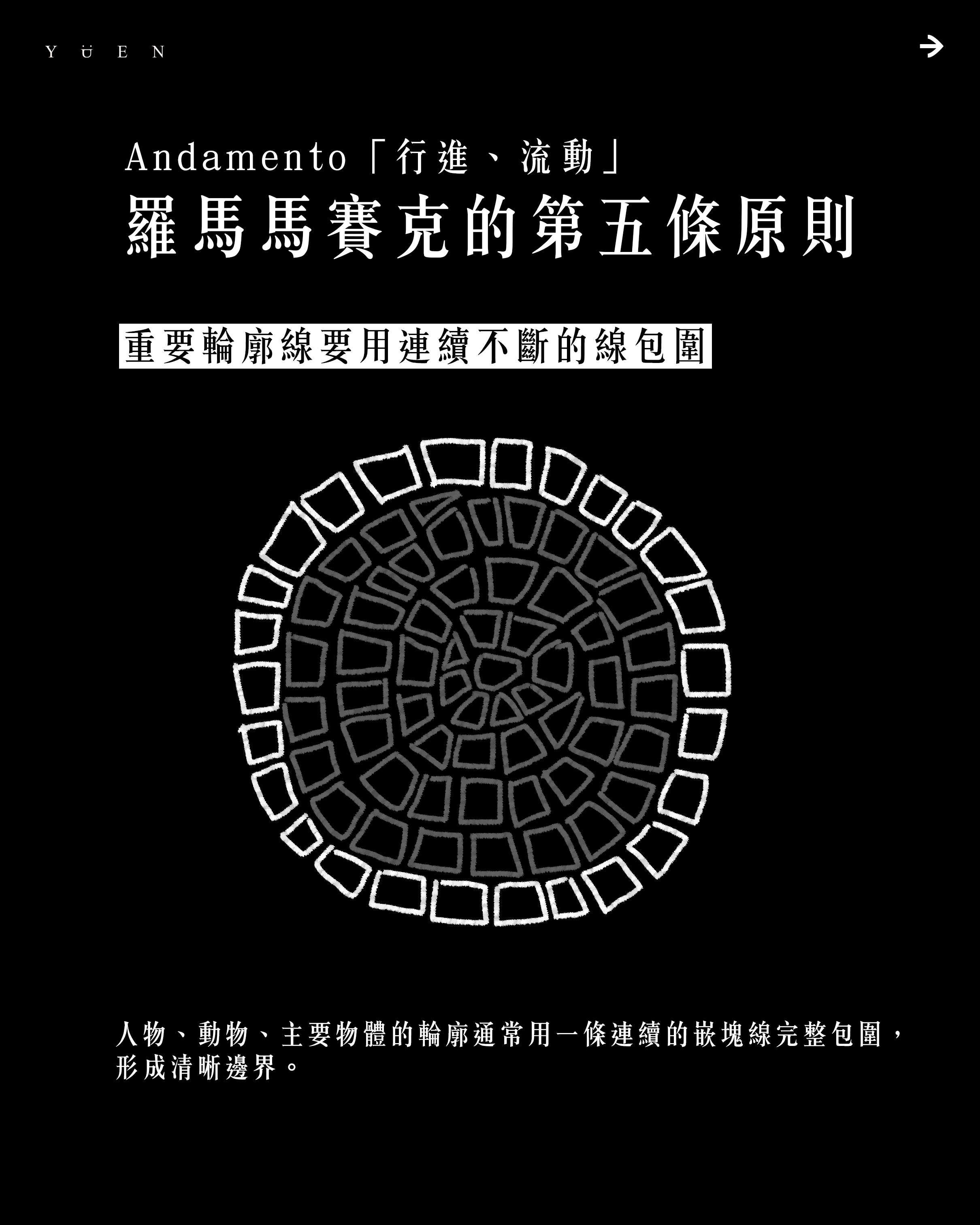 Andamento 第五原則：輪廓線連續包圍示意圖